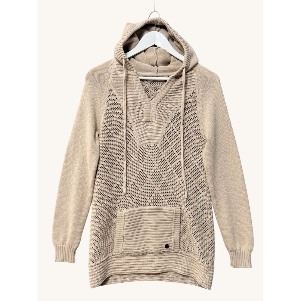 Prana Sugar Beach Sweater Size XS Tan Hooded Kangaroo Pocket Outdoor Casual